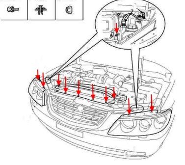 the scheme of fastening of a forward bumper Hyundai Grandeur (Azera) (2005-2011)